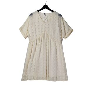 ePretty Mini Dress Swiss Dot Popcorn Short Sleeve Size S Chiffon Cream Summer